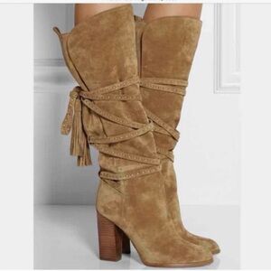 Michael Kors Collection Jessa Split Suede wrap Knee-High Boots With Tassels